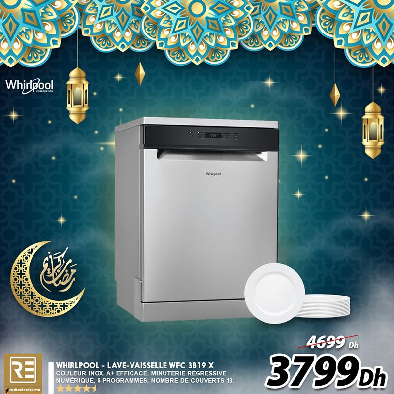 WHIRLPOOL  WFC 3B19 X Lave-vaisselle 13 Couverts – Radia Electro